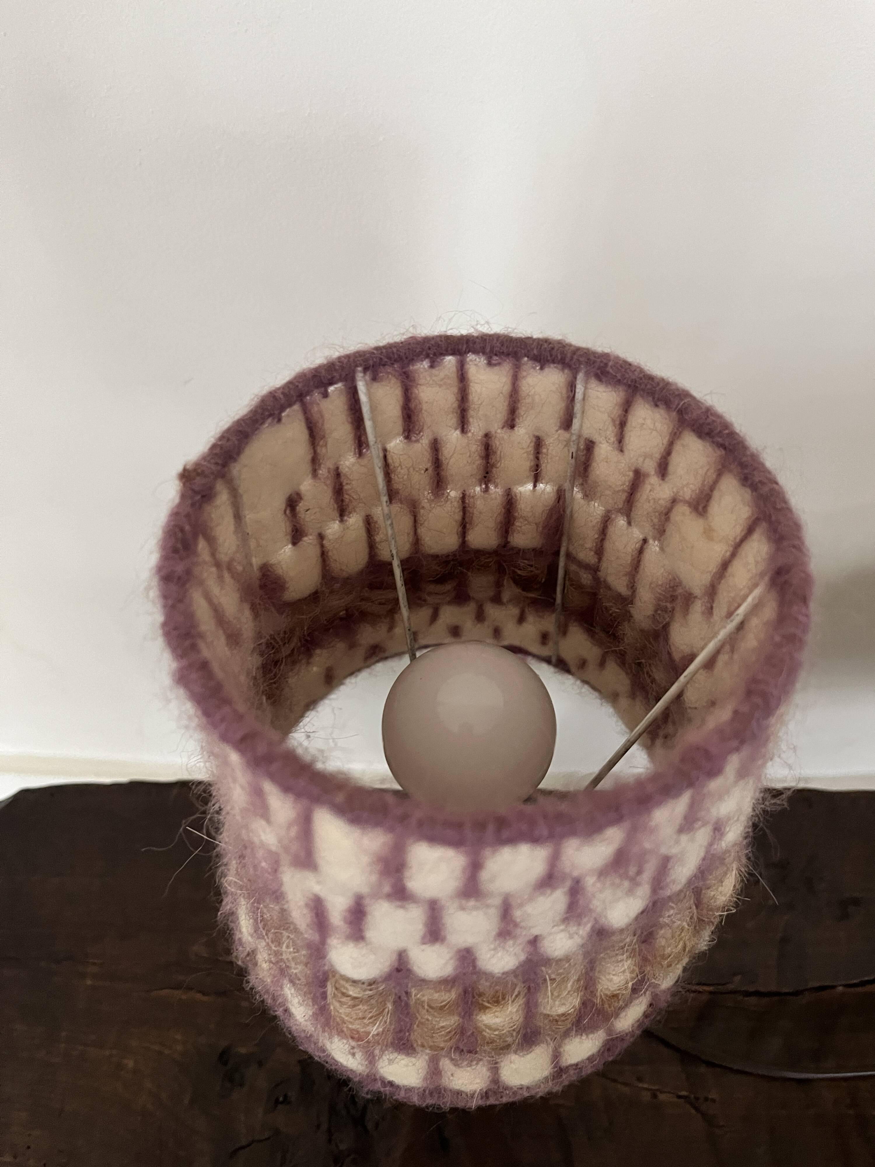 vintage lamp in pyrite sandstone and wool lampshade, La borne 1970