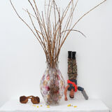 Glass vase and multicolored scales