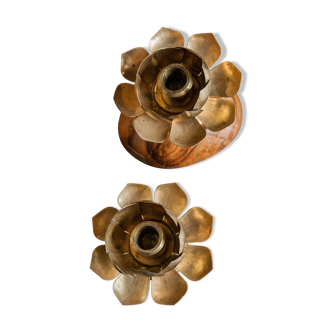 2 Brass lotus flower candlesticks