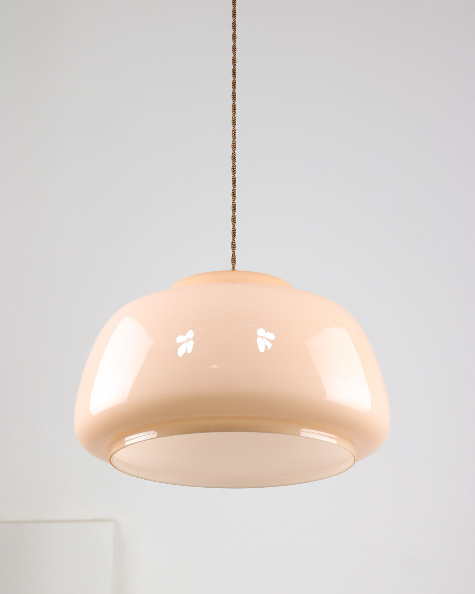Mid-century Pink Glass & Brass Pendant Lamp