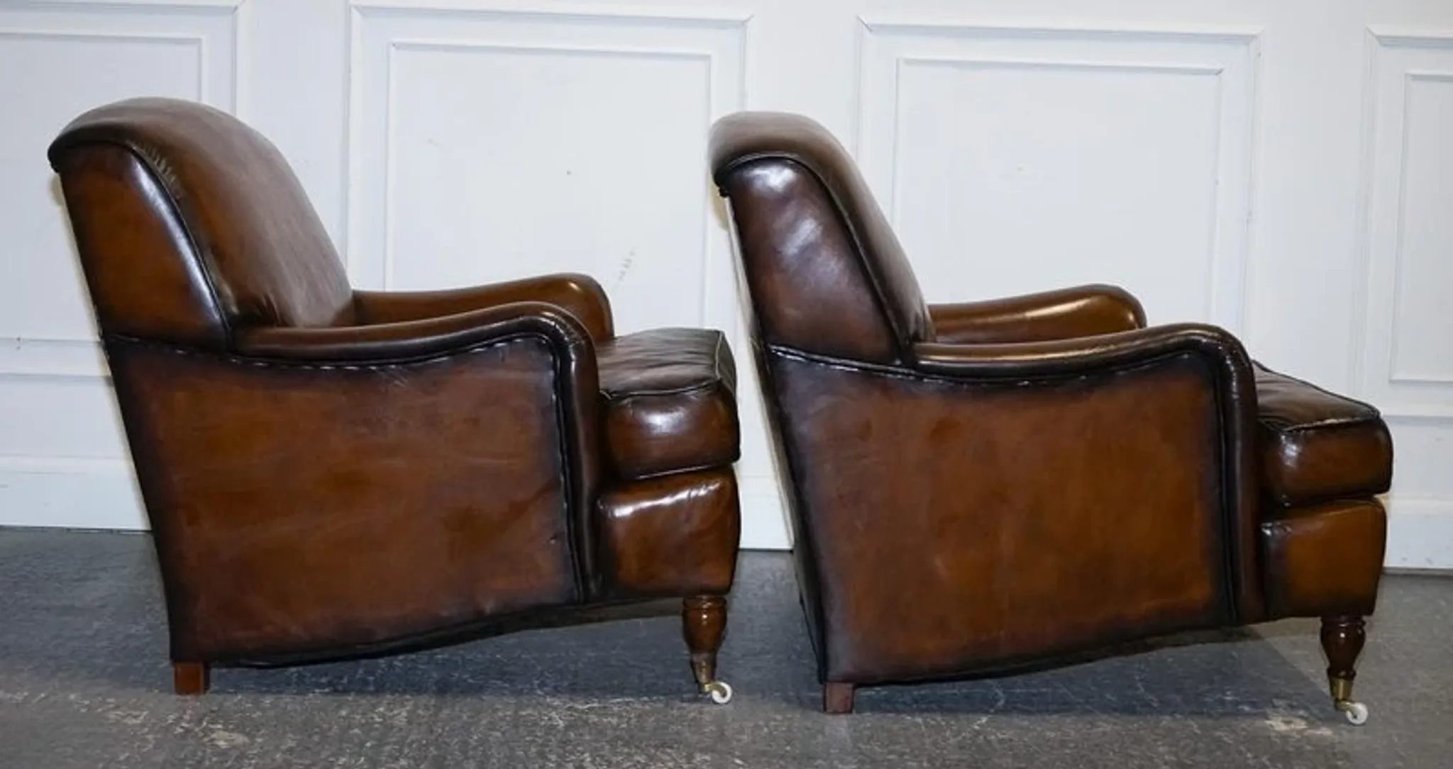 Set of Hand-Dyed Leather Cigar Chairs