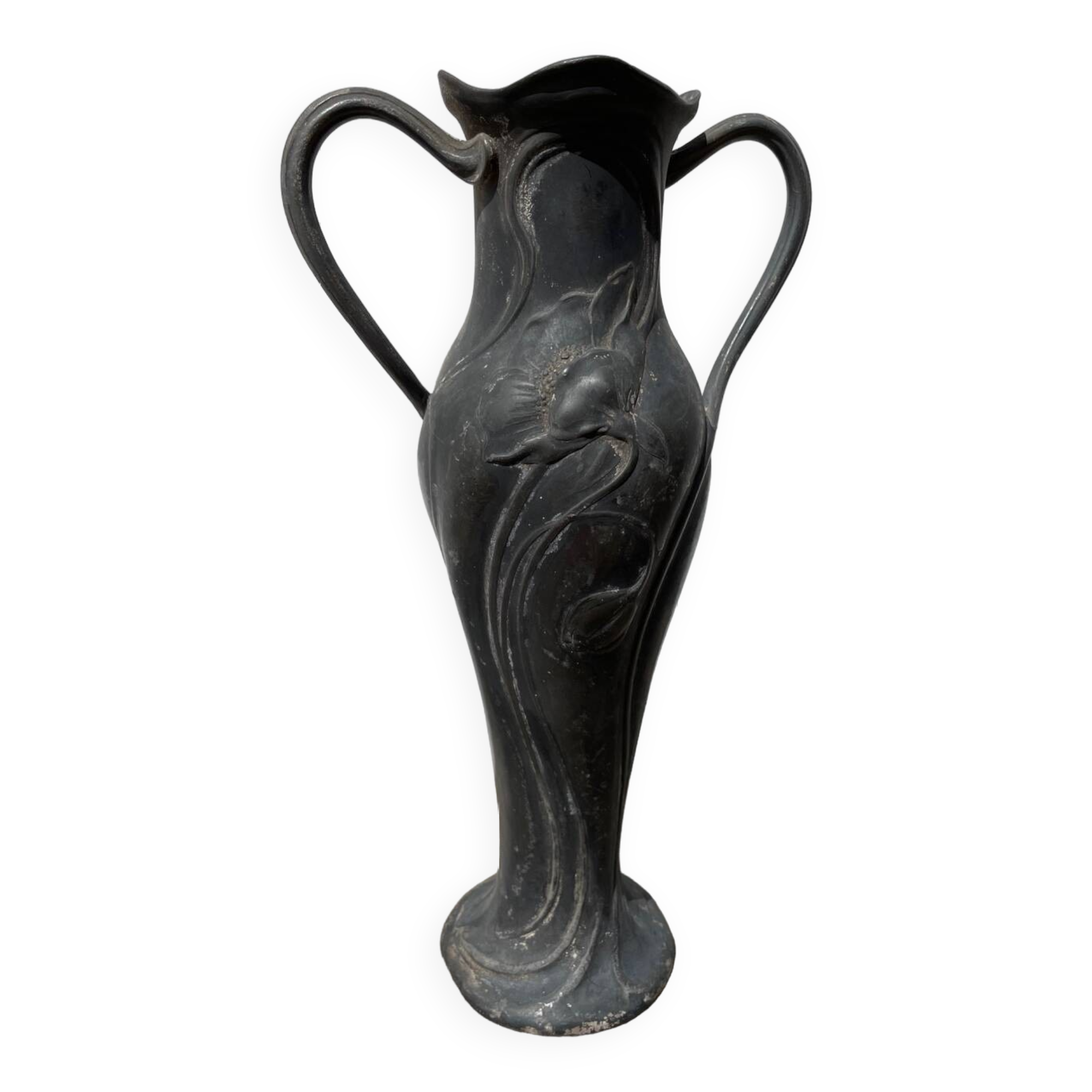 Art nouveau pewter vase 1900 signed