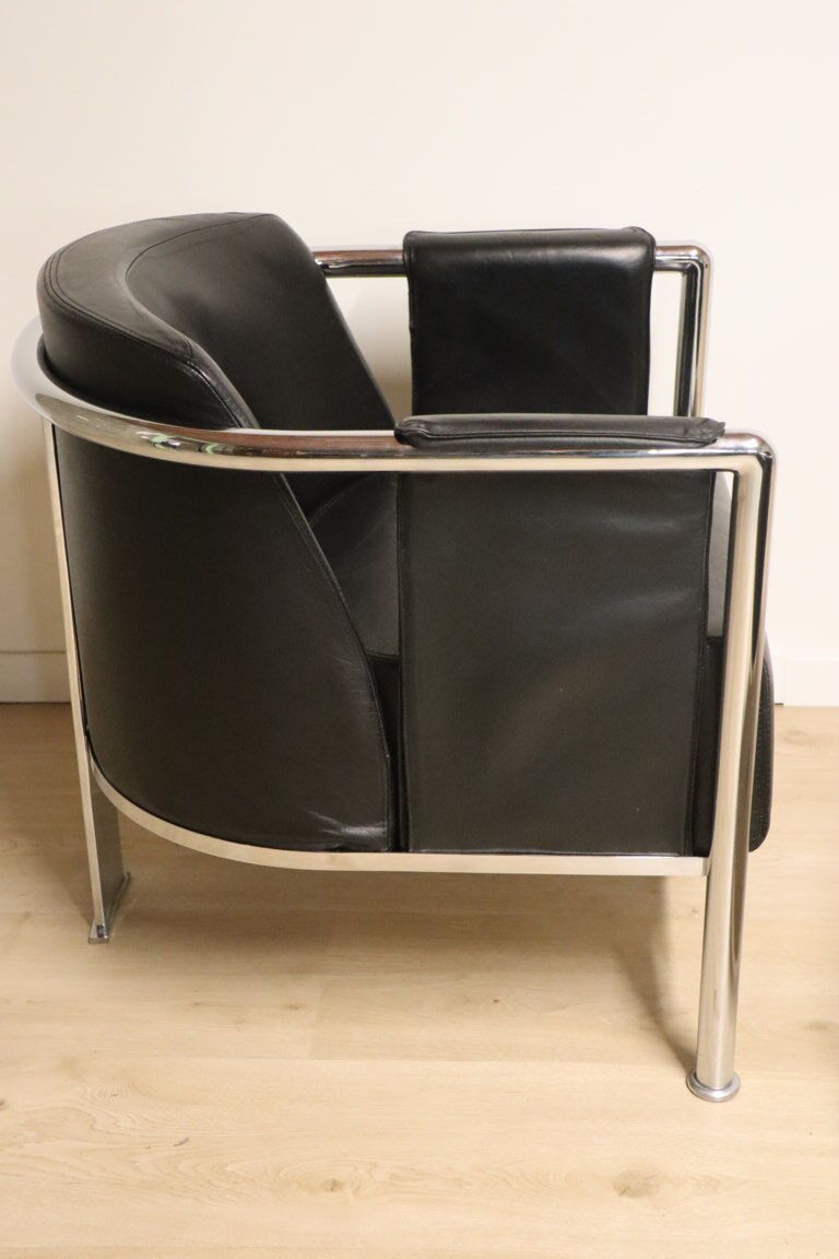 Pair of armchairs in synthetic leather and chromed metal, 1970
