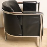 Pair of armchairs in synthetic leather and chromed metal, 1970