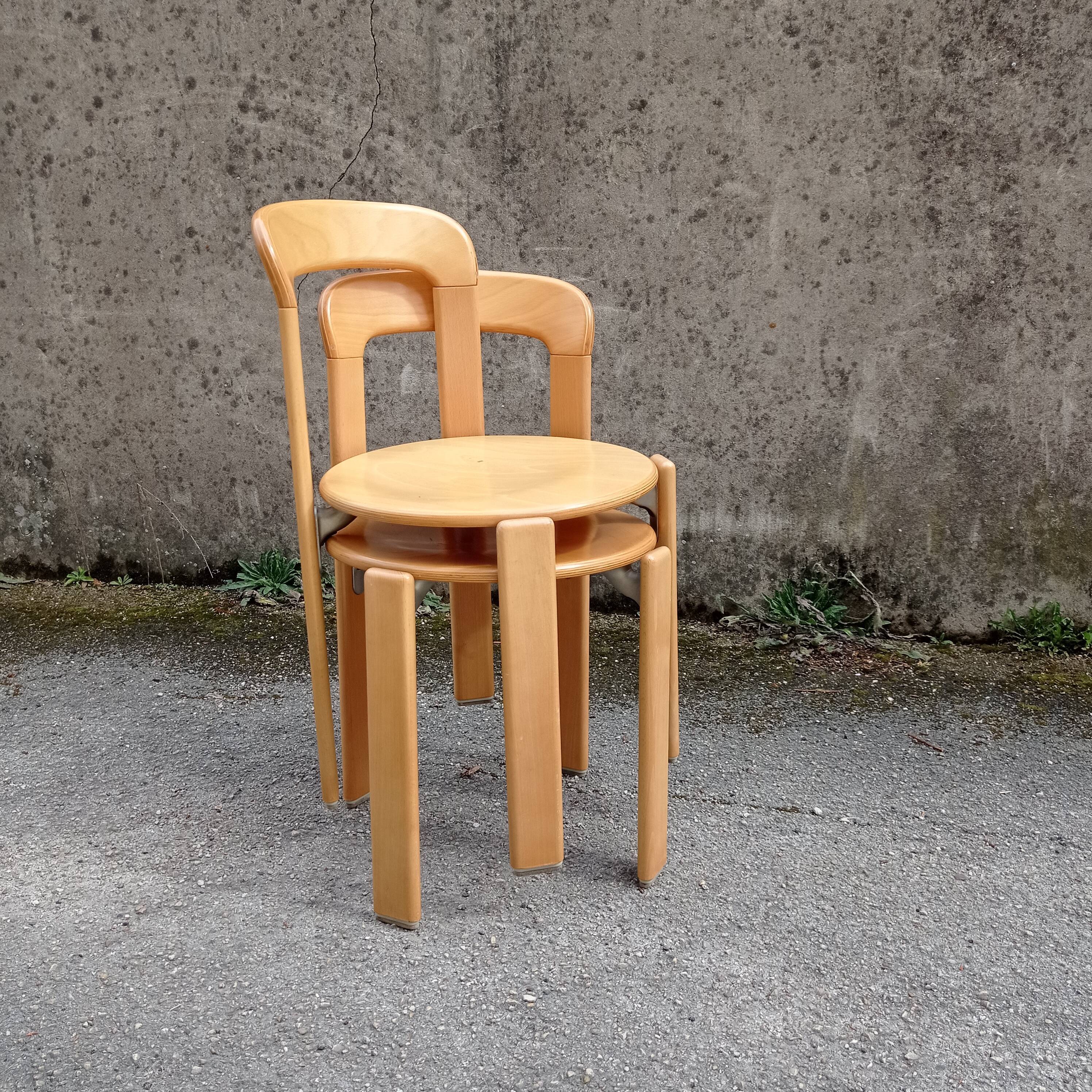Pair of Bruno rey chairs in blond wood from the 80s