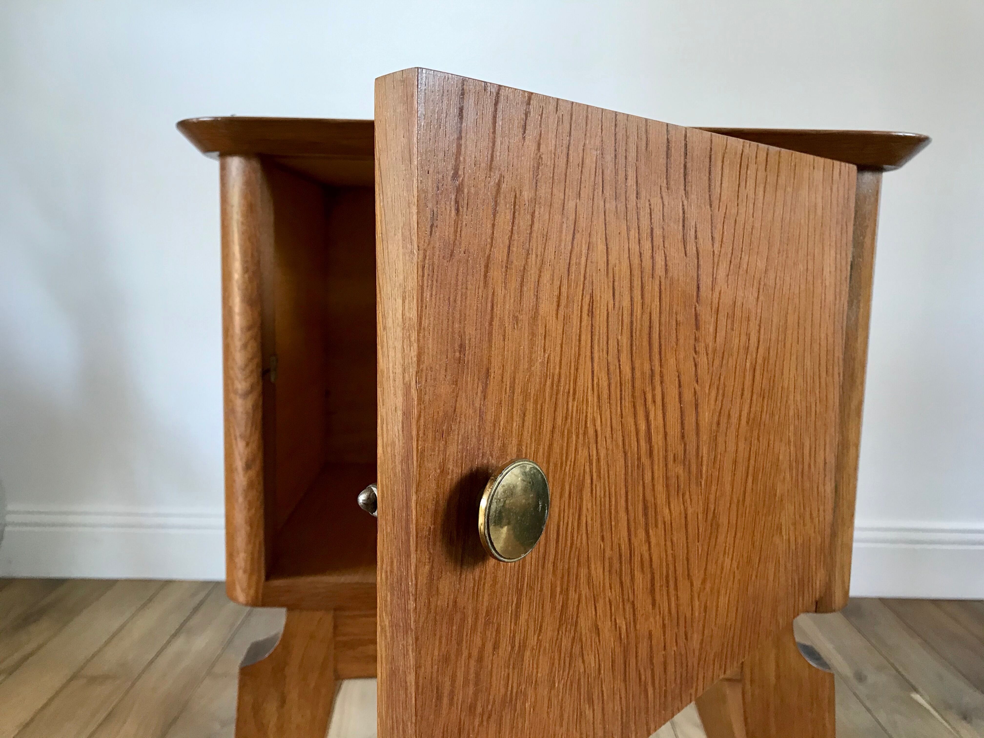 Bedside table in oak and brass 50s