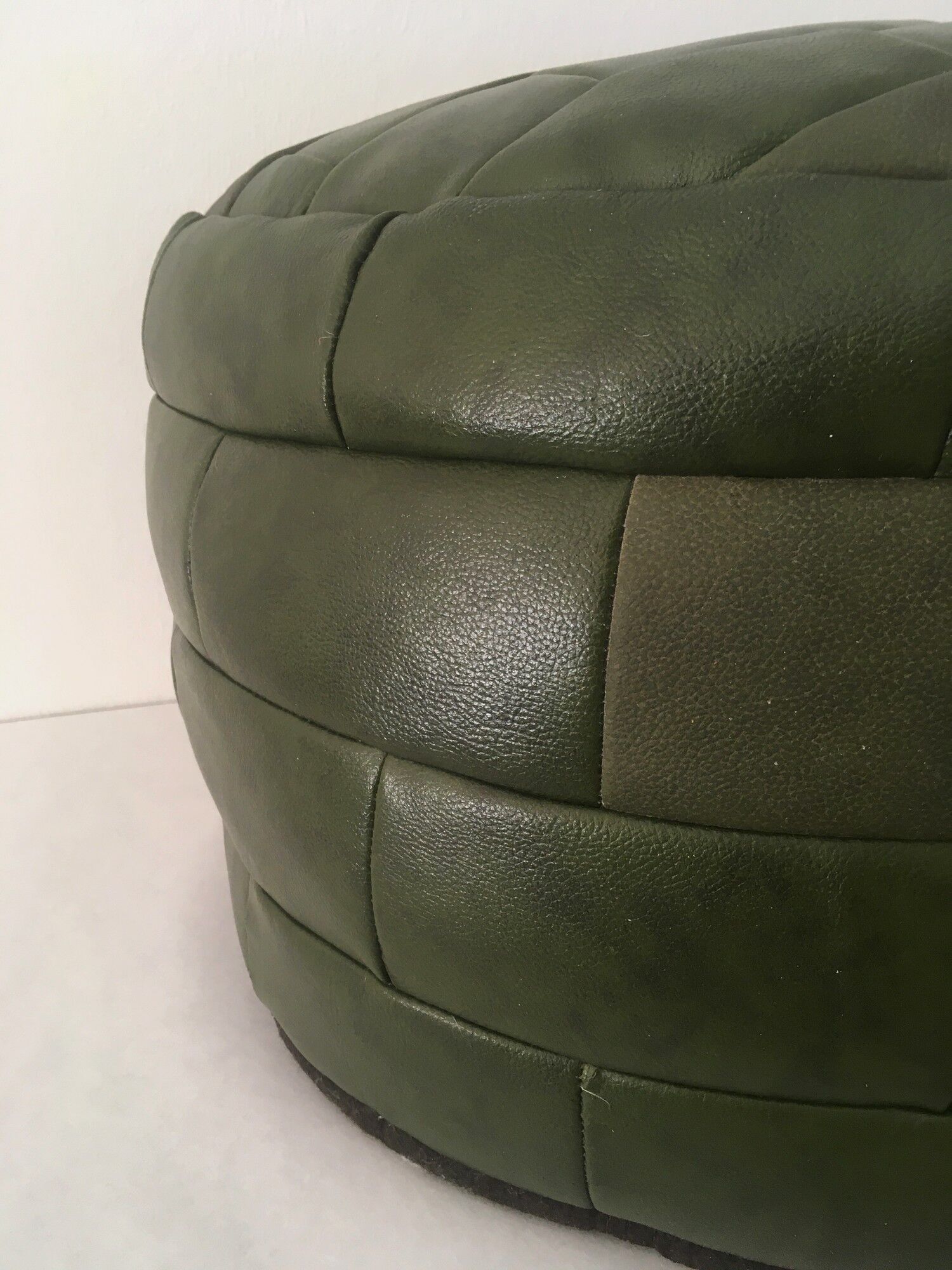 Vintage leather pouf patchwork 70s