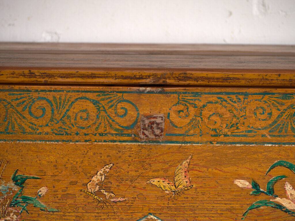 Antique Chinese painted elm wood chest – China, circa 1900