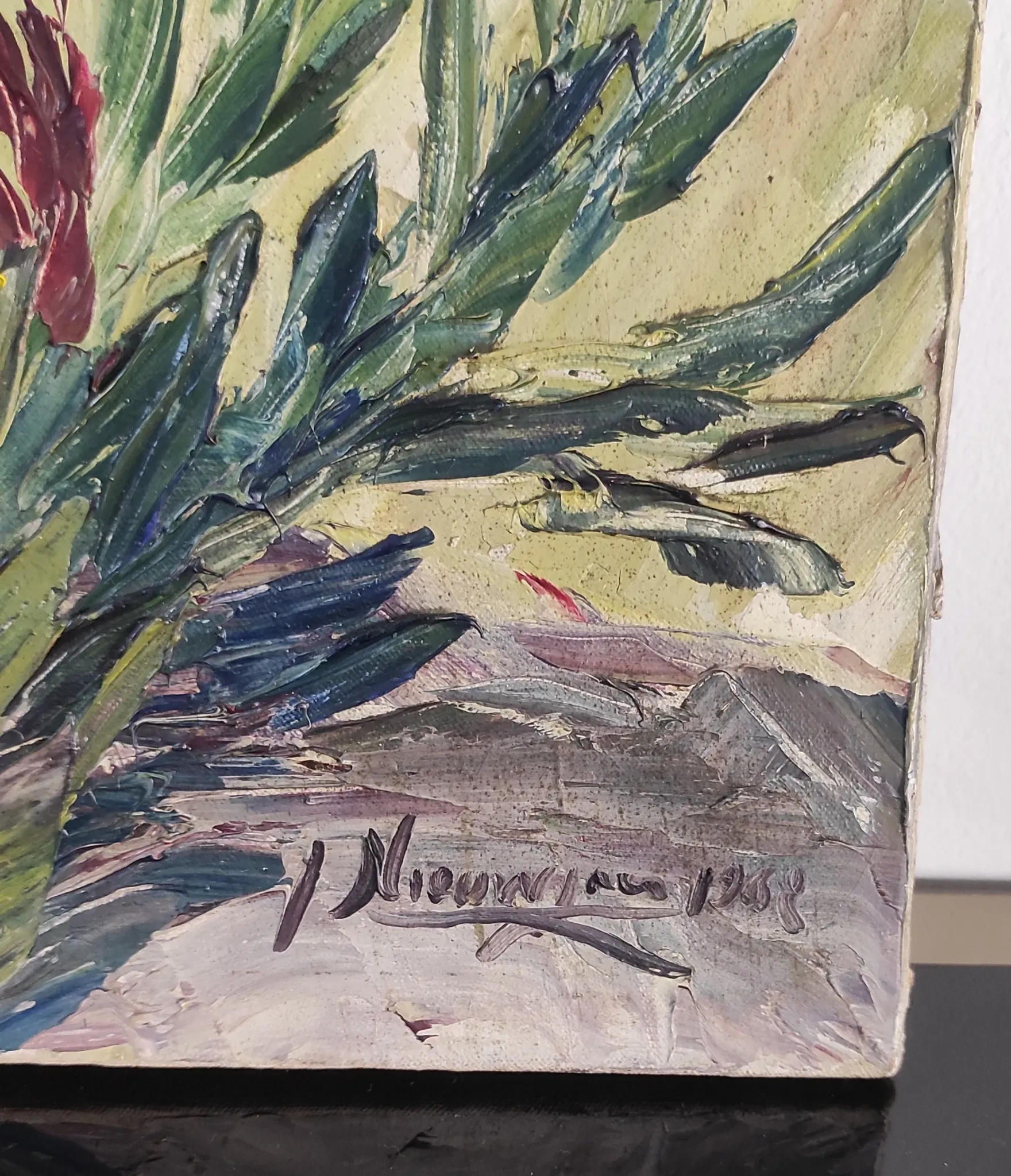 Tableau vintage fleurs au couteau