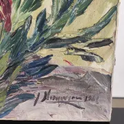 Tableau vintage fleurs au couteau