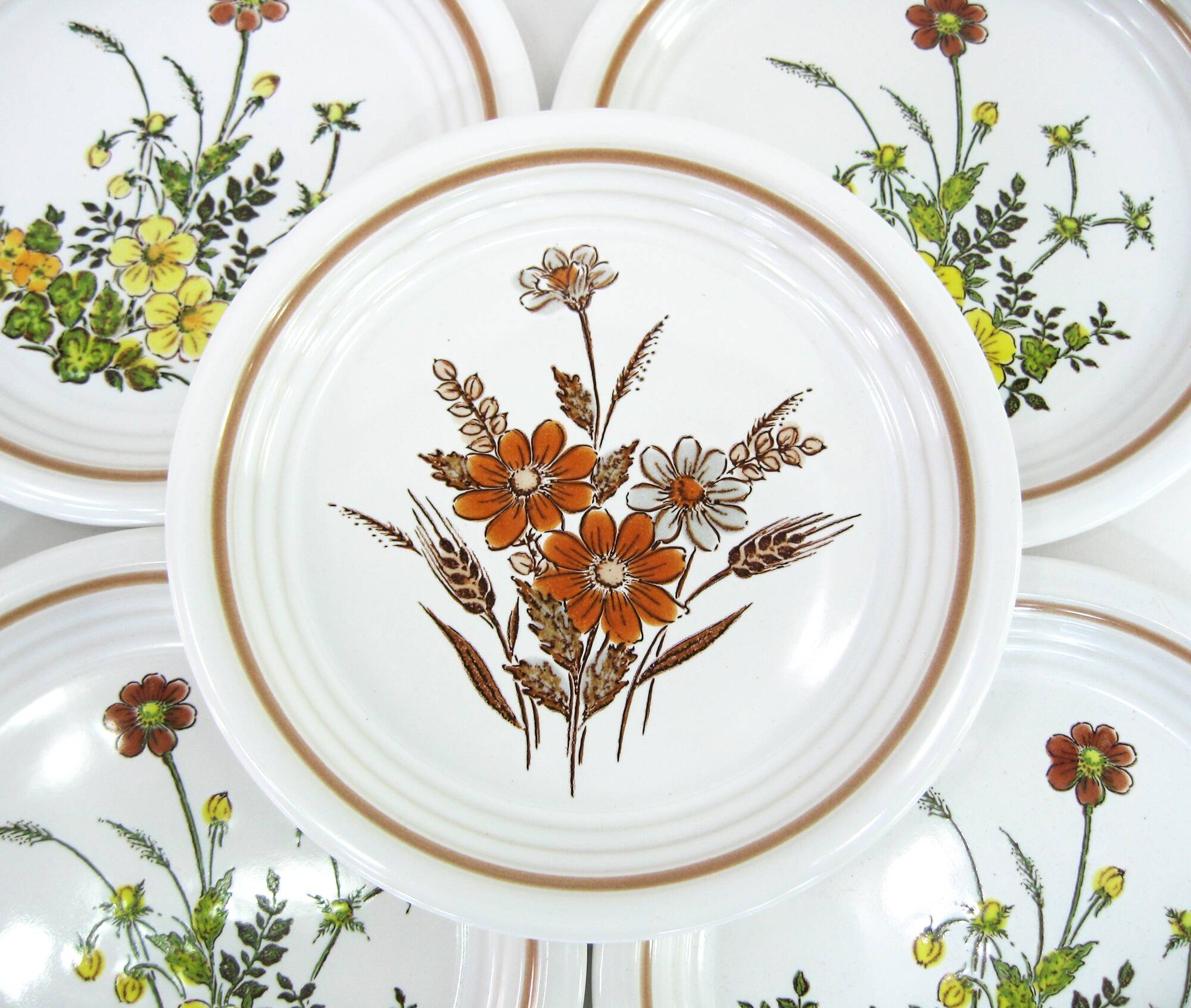 6 small white stoneware dessert plates - floral decoration - Country Charm Collection