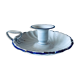 Antique candle holder in white and blue enamelled metal