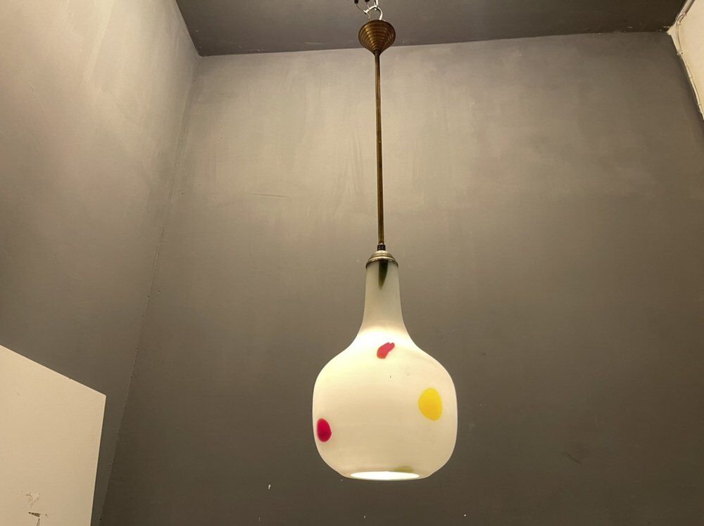 Italian Opaline Glass Pendant Light by De Mayo, 1970s