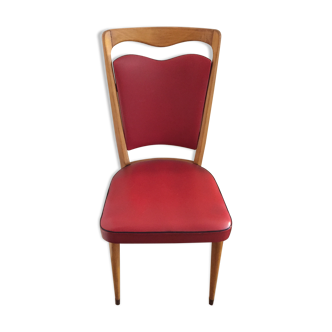 Vintage wood and skai red chair 1960s