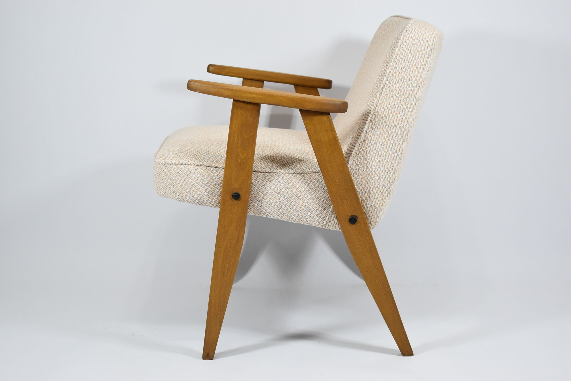 Armchair, model 366, 1960s, cream fabric, teak wood