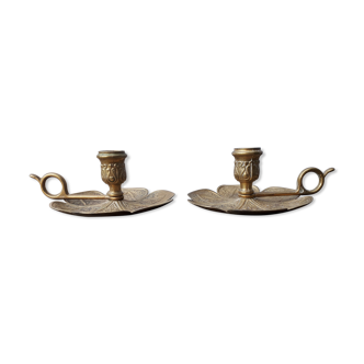 Duo of brass candle holders