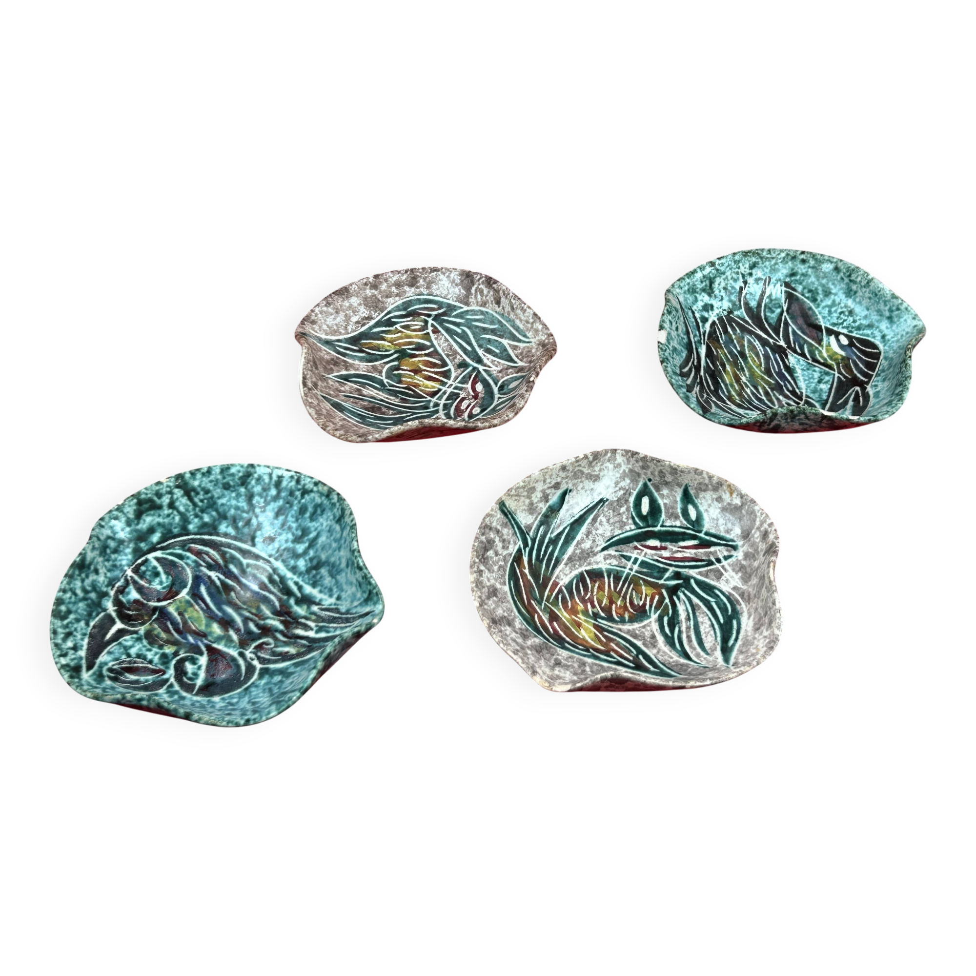 Vintage Vallauris trinket tray, possibly Borty - set of 4 - approximately 13 cm