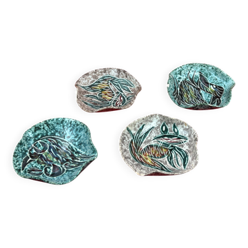 Vintage Vallauris trinket tray, possibly Borty - set of 4 - approximately 13 cm