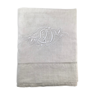 LM linen embroidered sheet old Art Deco wide day scale