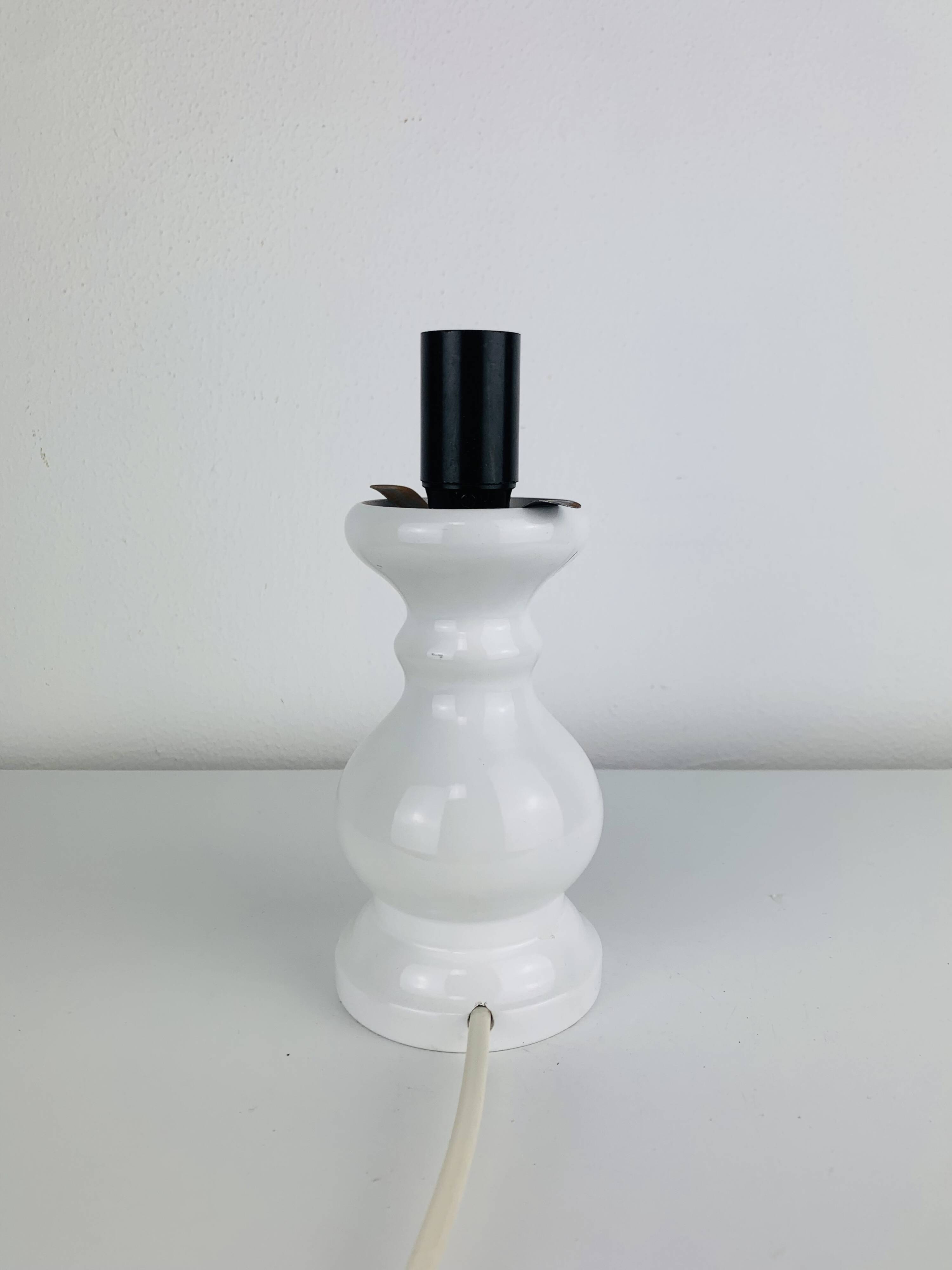 Turned wood lamp with opaline glass globe, 1970s