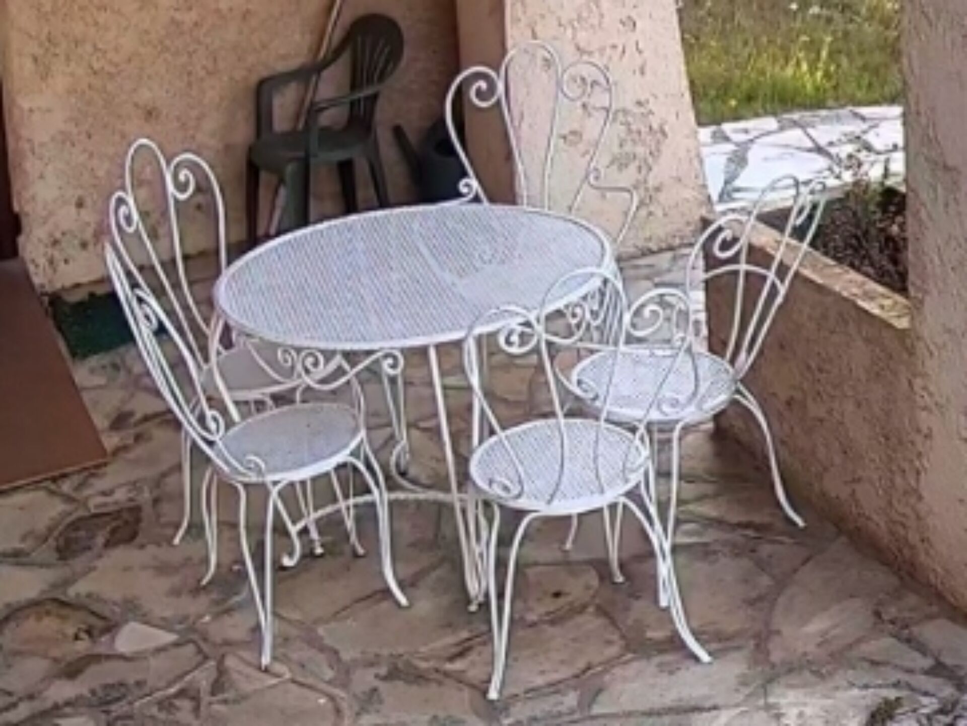 Salon de jardin 7 pièces en fer forgé, années 60