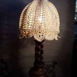 Solid wood lamp turn and cotton crochet day offal 1960/70