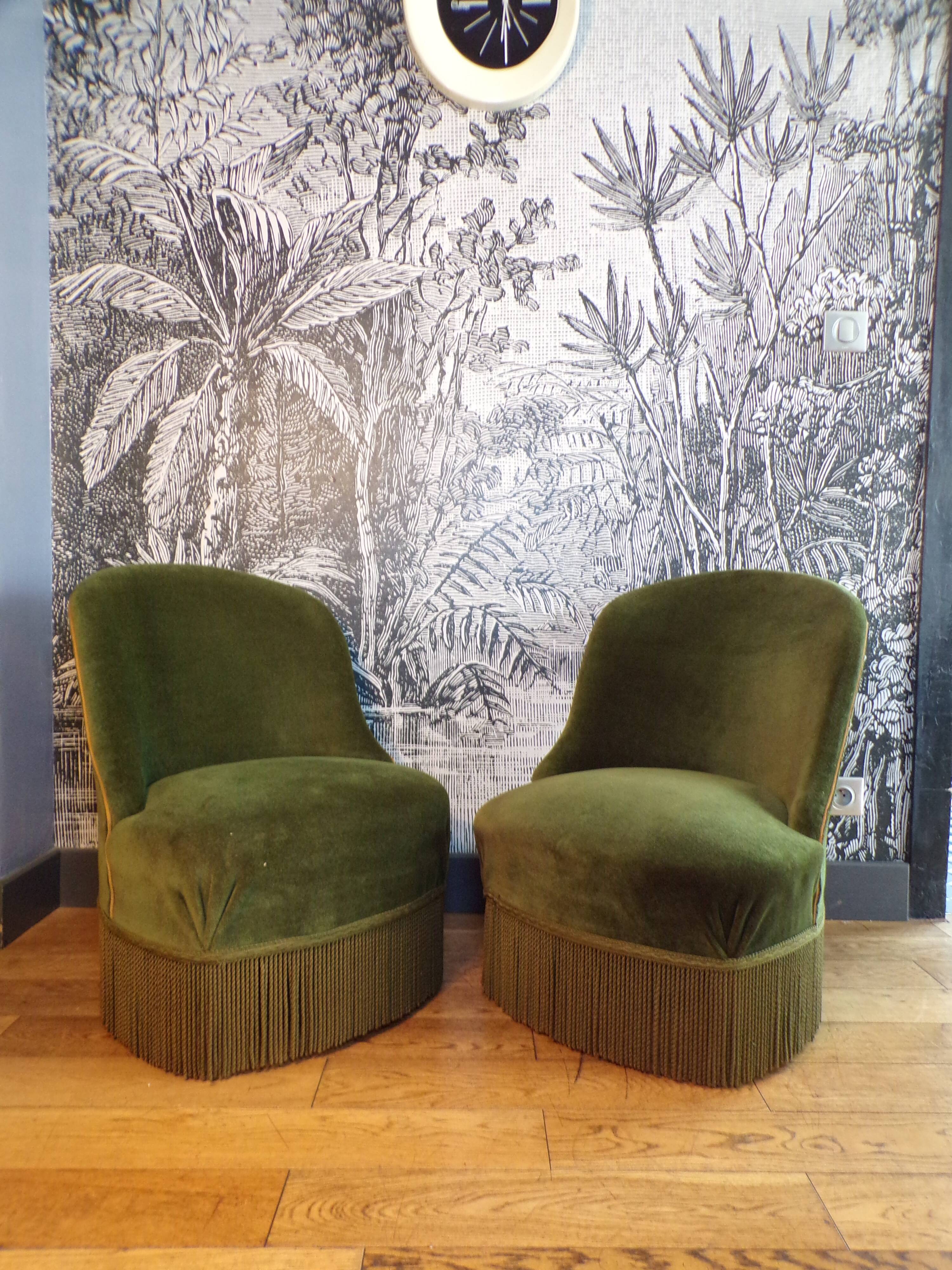 Pair of green toad armchairs