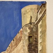 Aquarelle Paysage provençal aux remparts fortifiés
