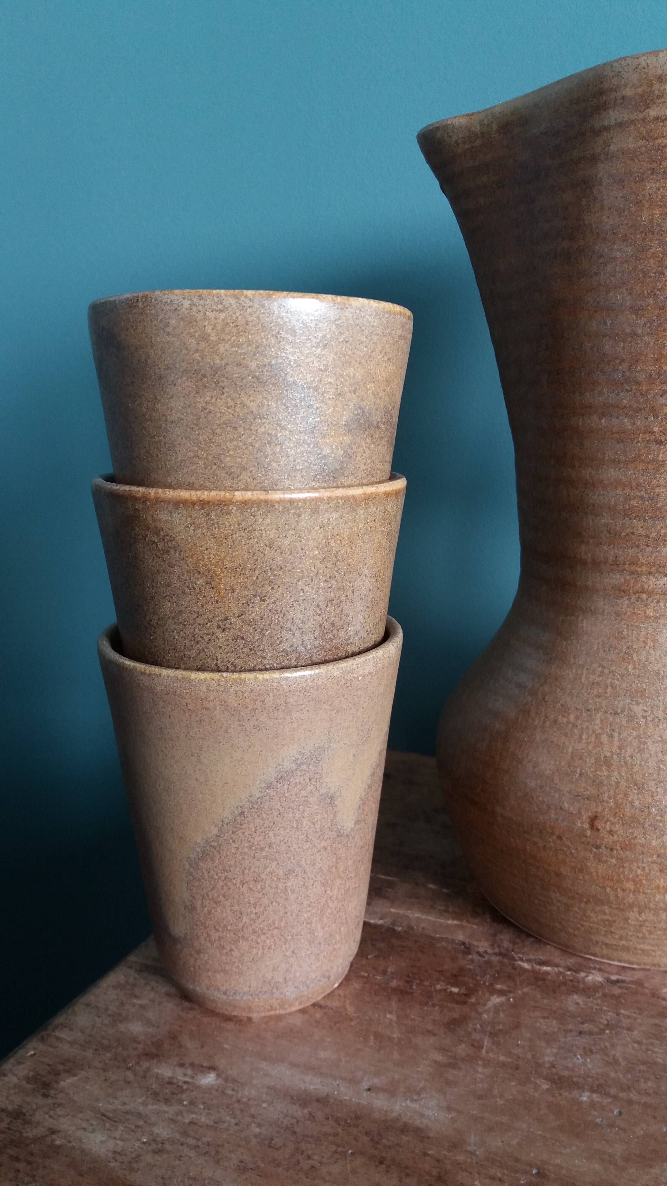 Cider or orangeade service Digoin, jug and stoneware glasses.