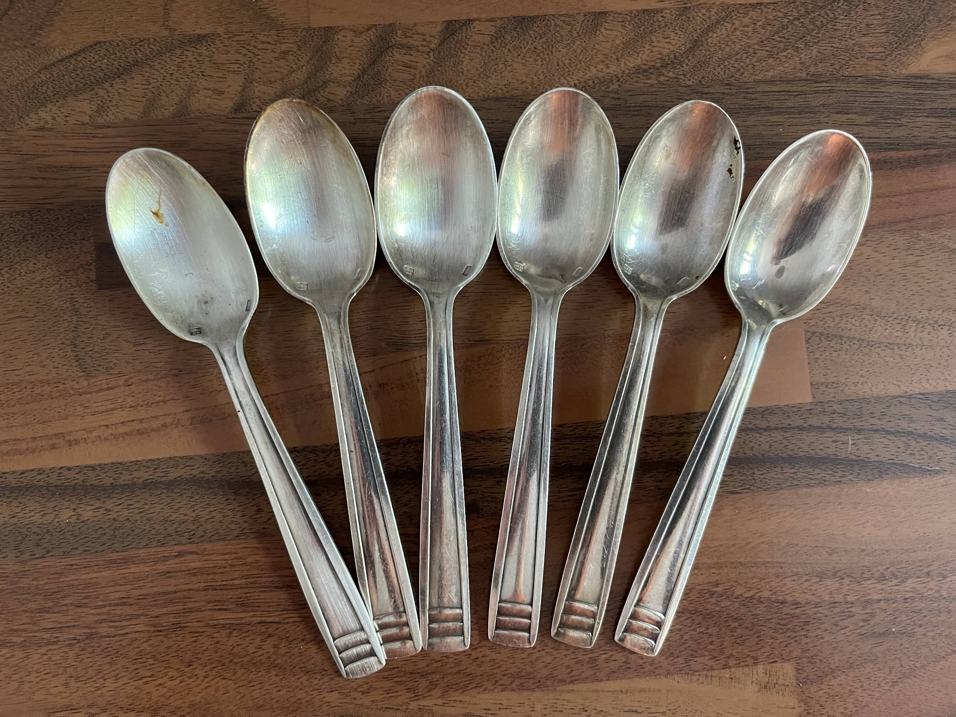 Set of 6 silver-plated dessert spoons by Cailar Bayard