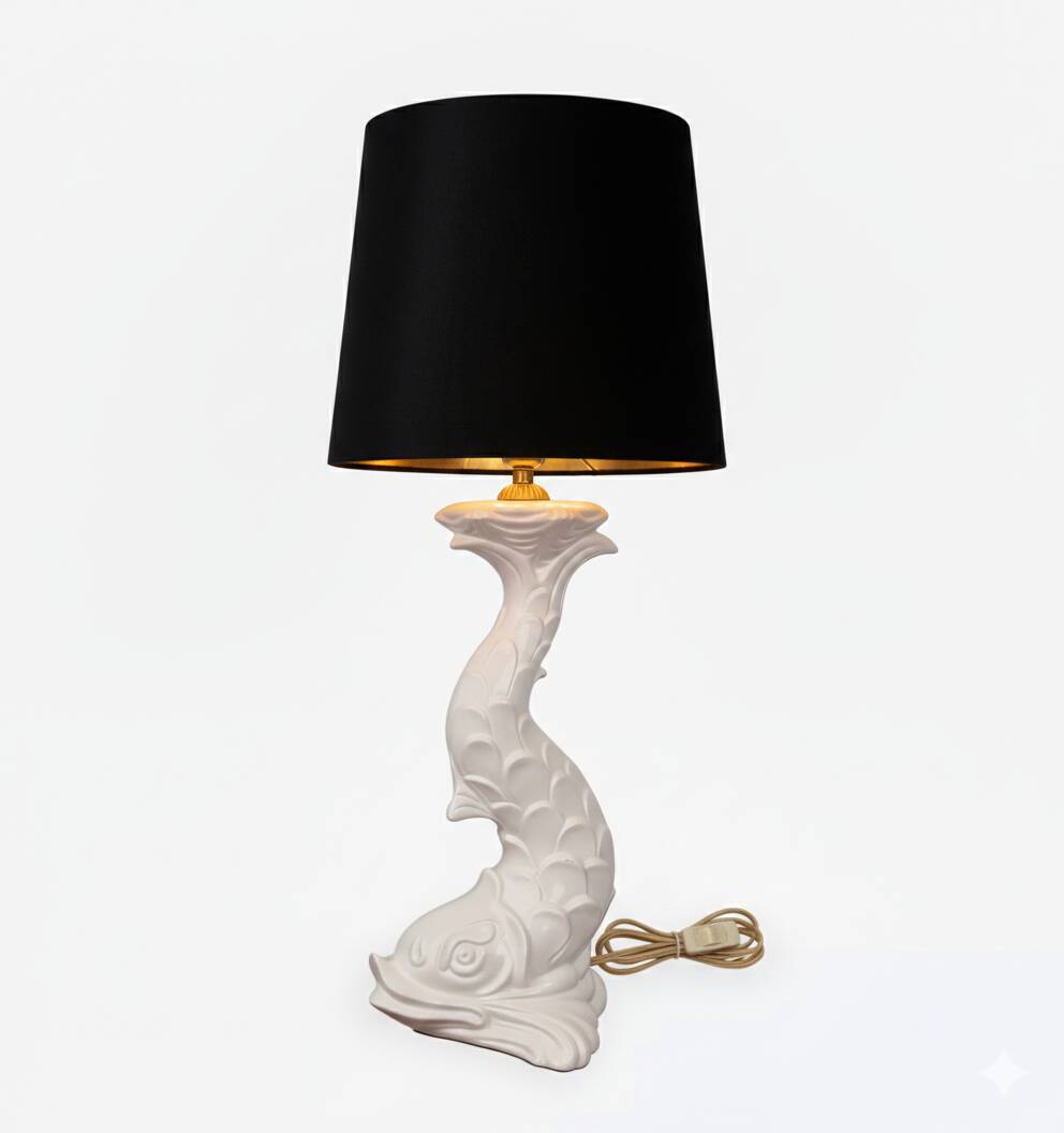 Title: Capodimonte Ceramic Koi Carp Lamp – Italy, circa 1970