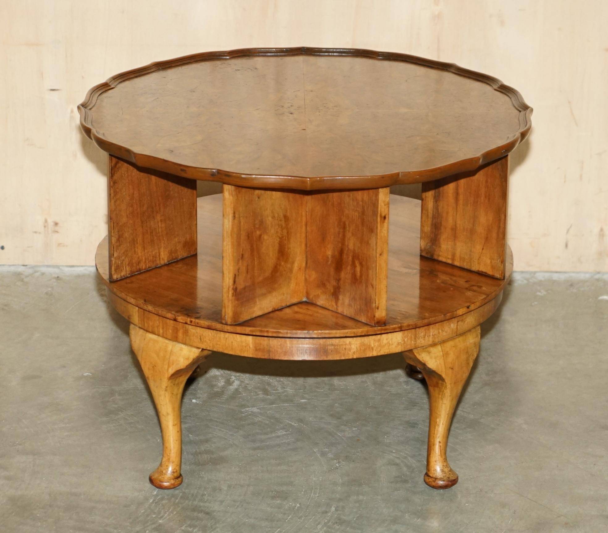 Vintage 1940s Burr Walnut swivel coffee table.