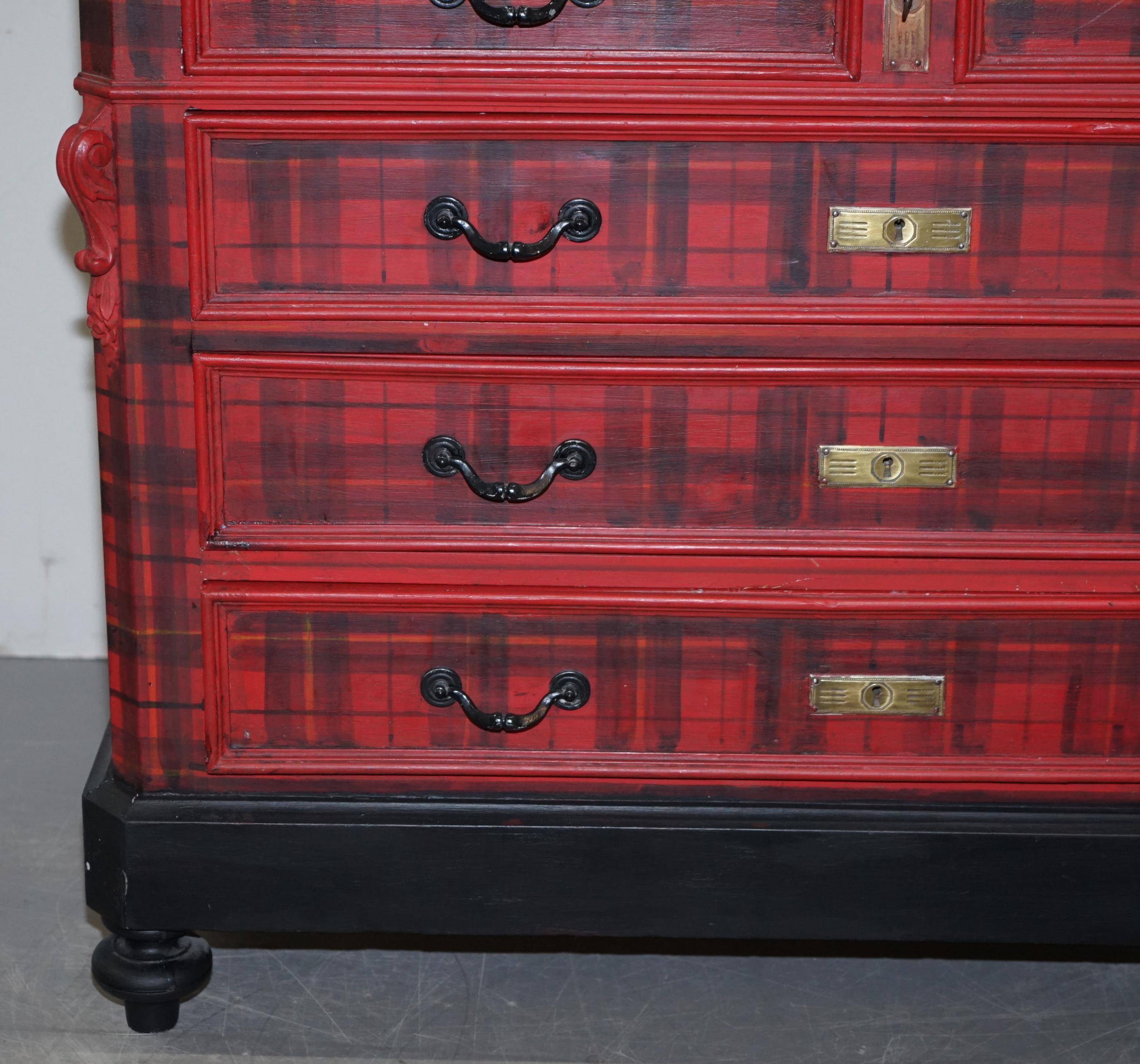 Victorian Commode with Tartan Upholstery and Marble Top