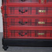 Commode Victorienne avec Revêtement Tartan et Plateau en Marbre