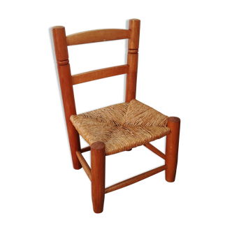Chaise enfant en bois et paille