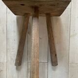 Set of three wooden tripod chairs in oak, raw art.