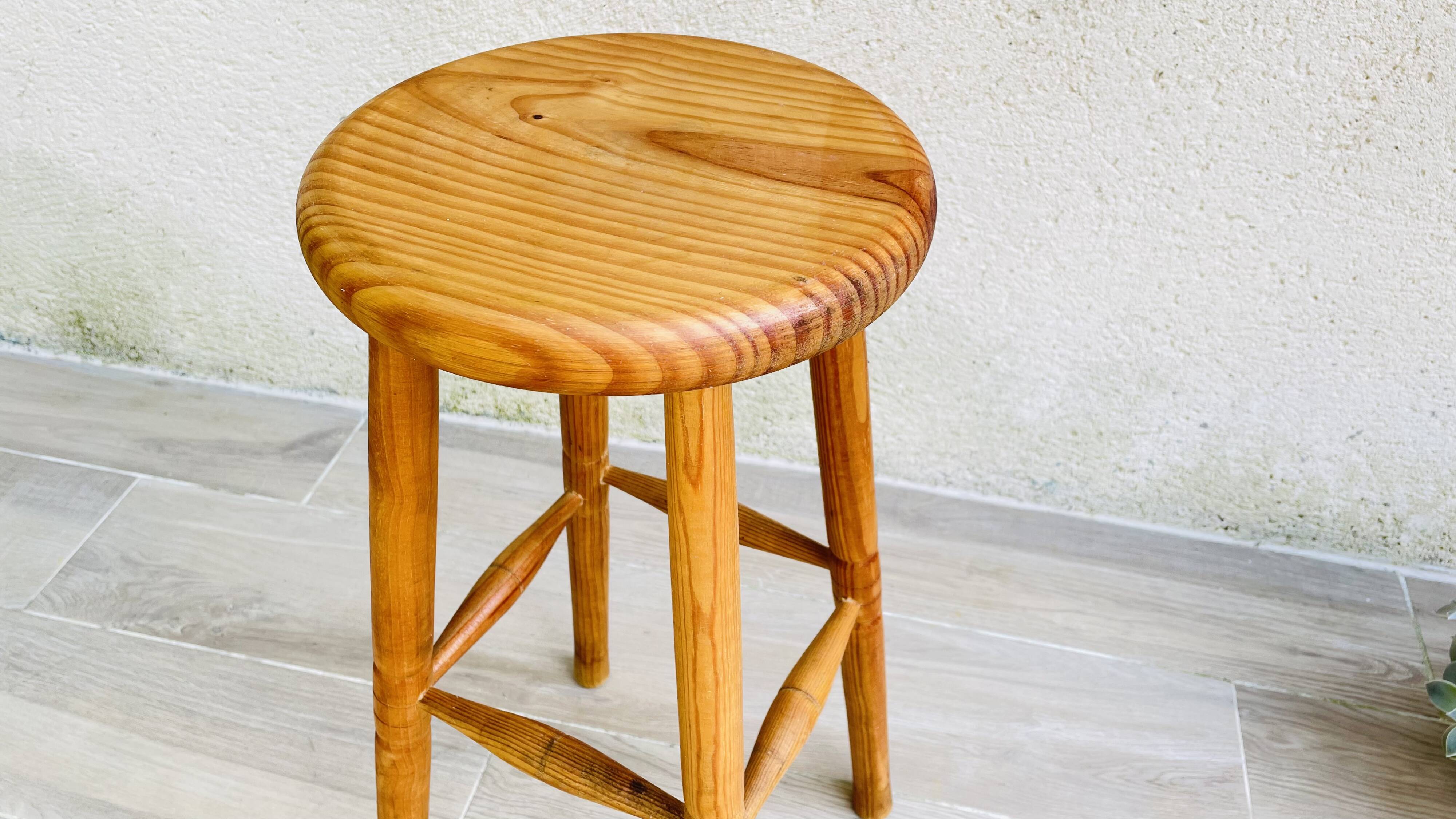 Vintage turned wood high stool