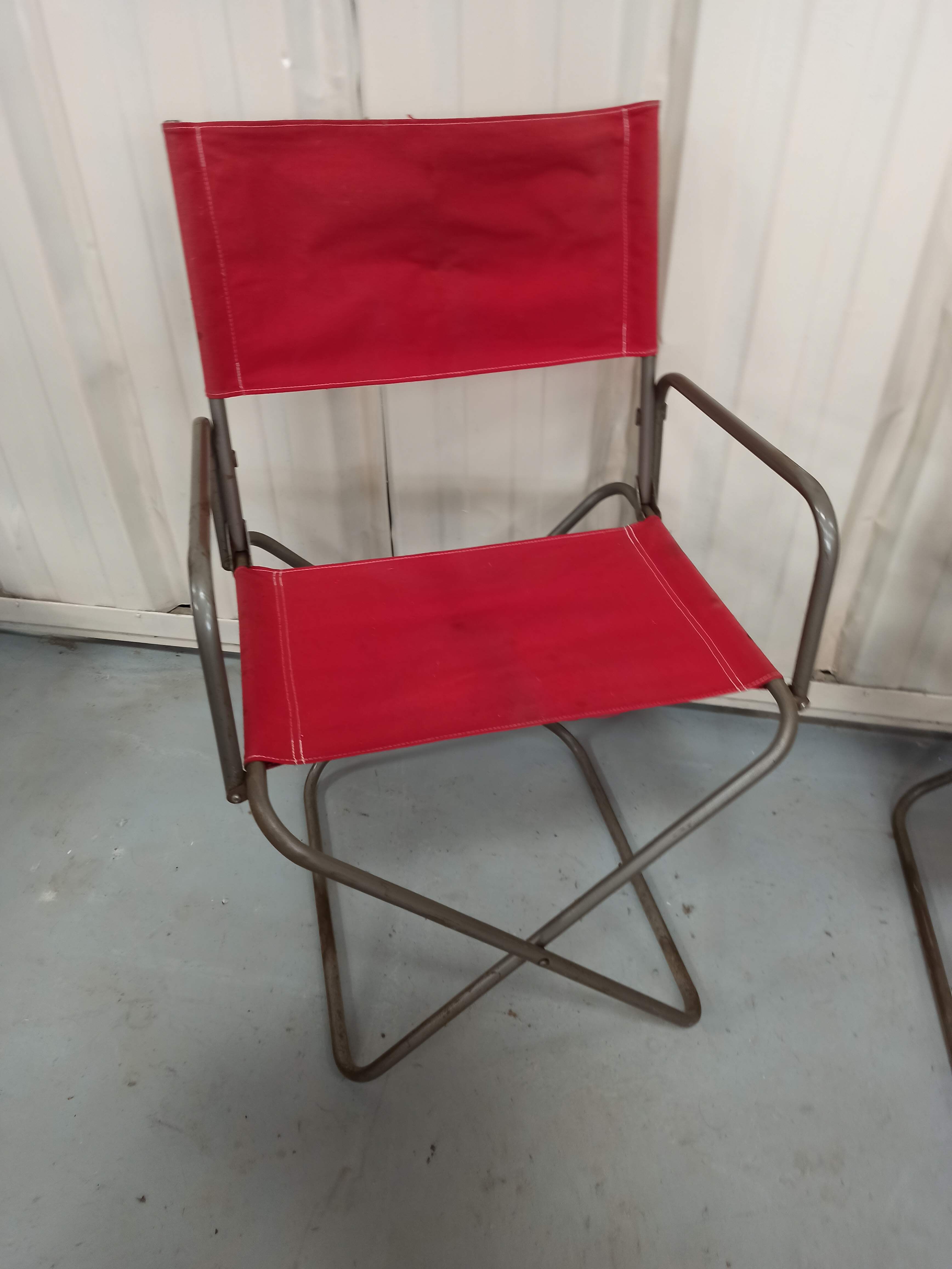 Lot 4 Renolux camping armchairs folding iron and red fabric