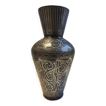 Antique Silver Damascus Steel Vase Indo-Persian Style Moroccan Work