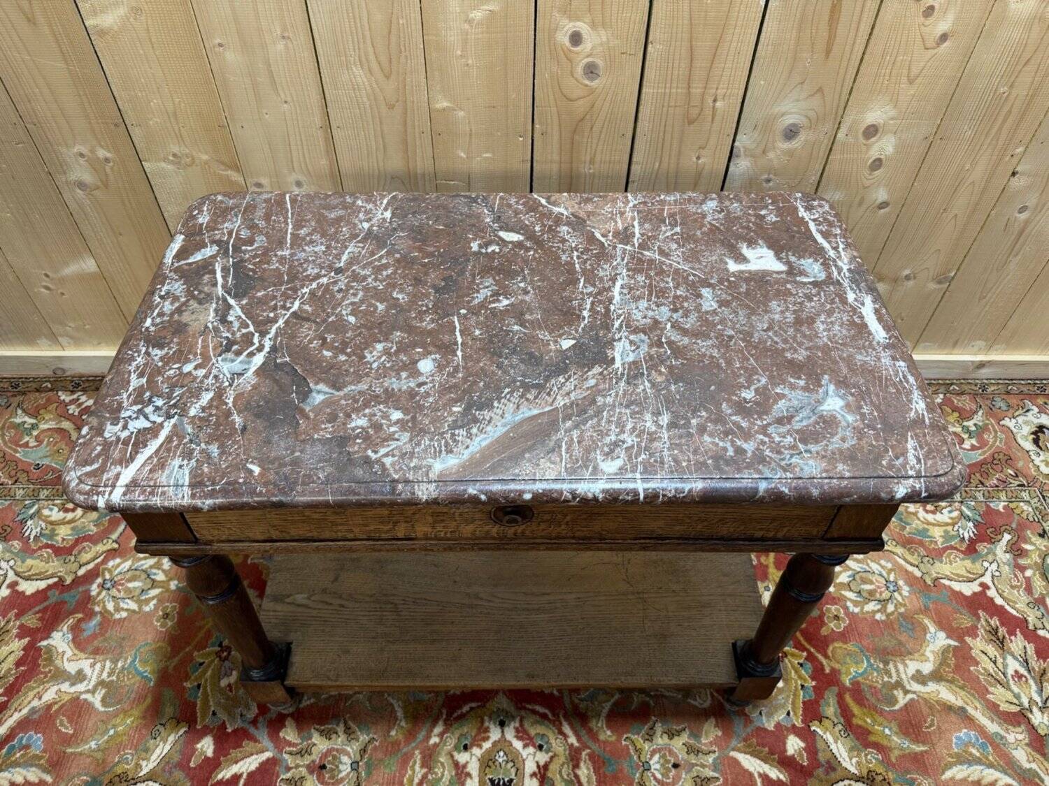 Gigier table - Napoleon III console in solid oak and marble
