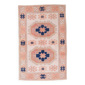 Tapis Kilim Ancien, Motifs Géométriques, Tons Pêche & Bleu Marine, 165x263 Cm