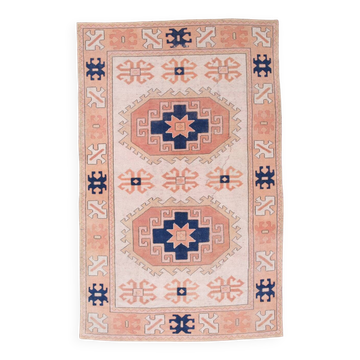 Tapis Kilim Ancien, Motifs Géométriques,Tons Pêche & Bleu Marine,165x263 Cm