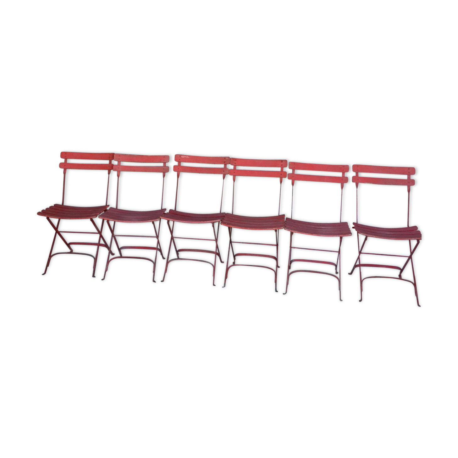 SET OF 6 IRON AND WOOD FOLDING GARDEN CHAIRS