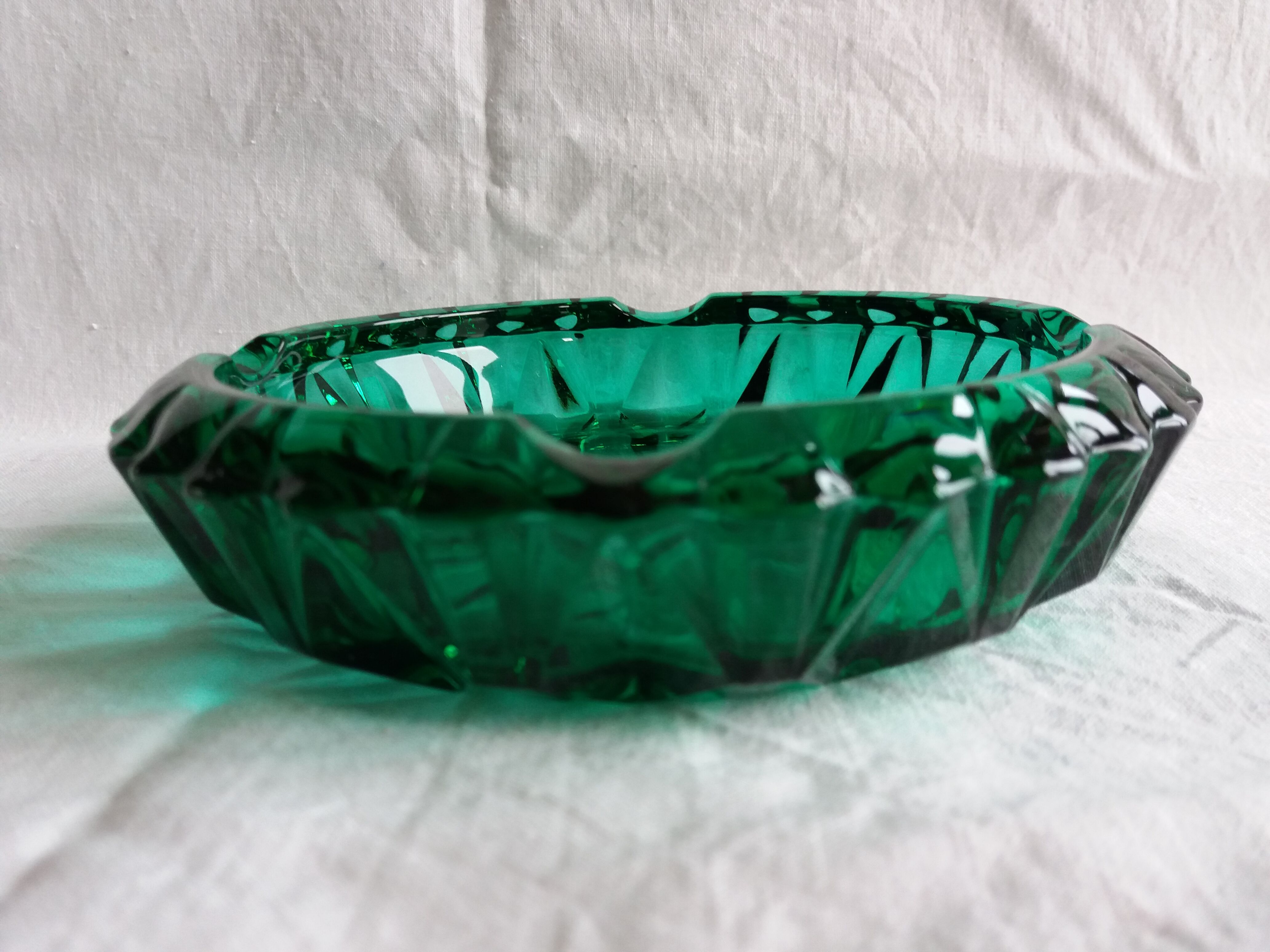 Green glass ashtray