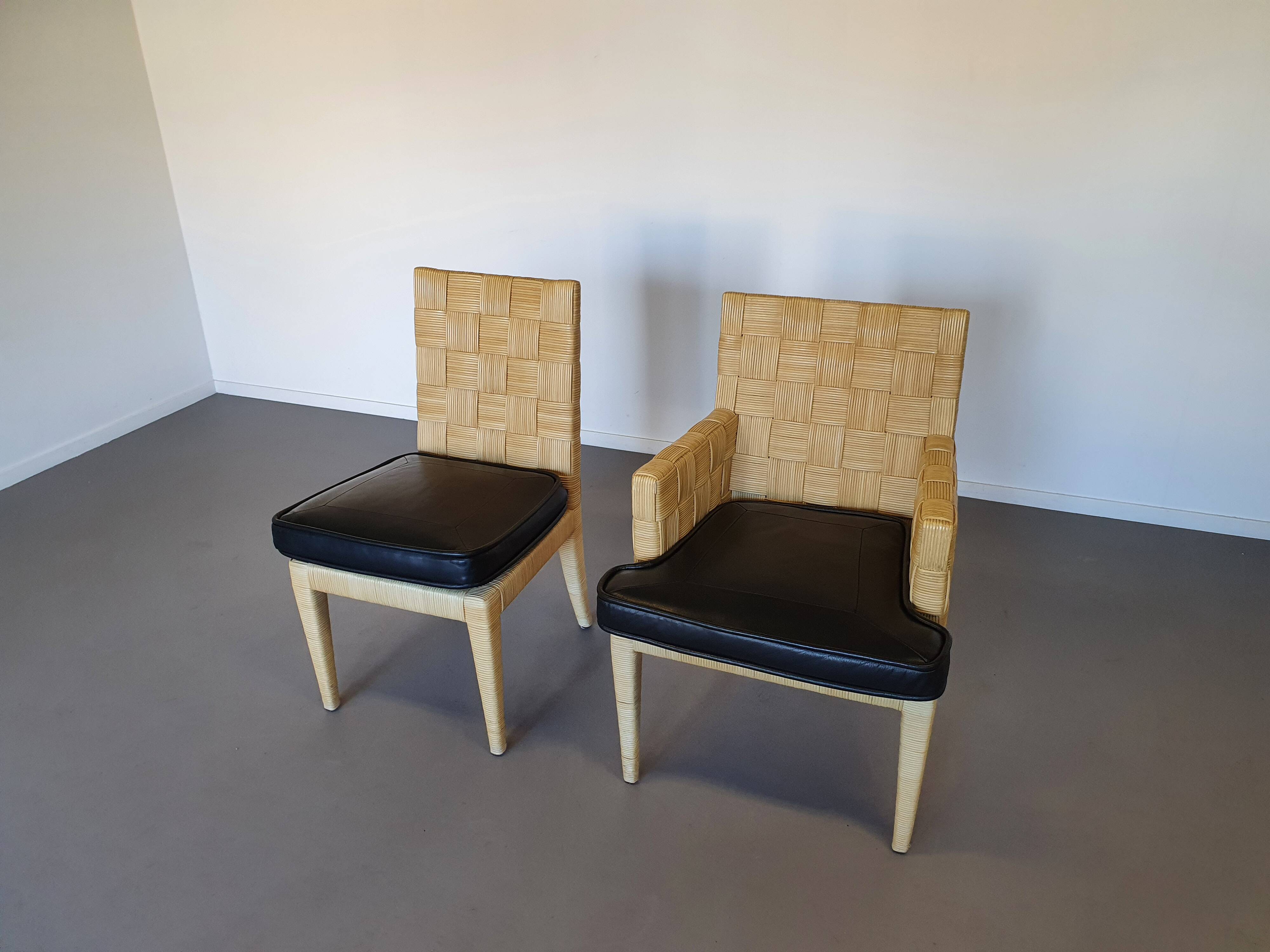 Donghia Block Island chairs 1990s original leather seats. 5 x armrests, 2 x without by John Hutton