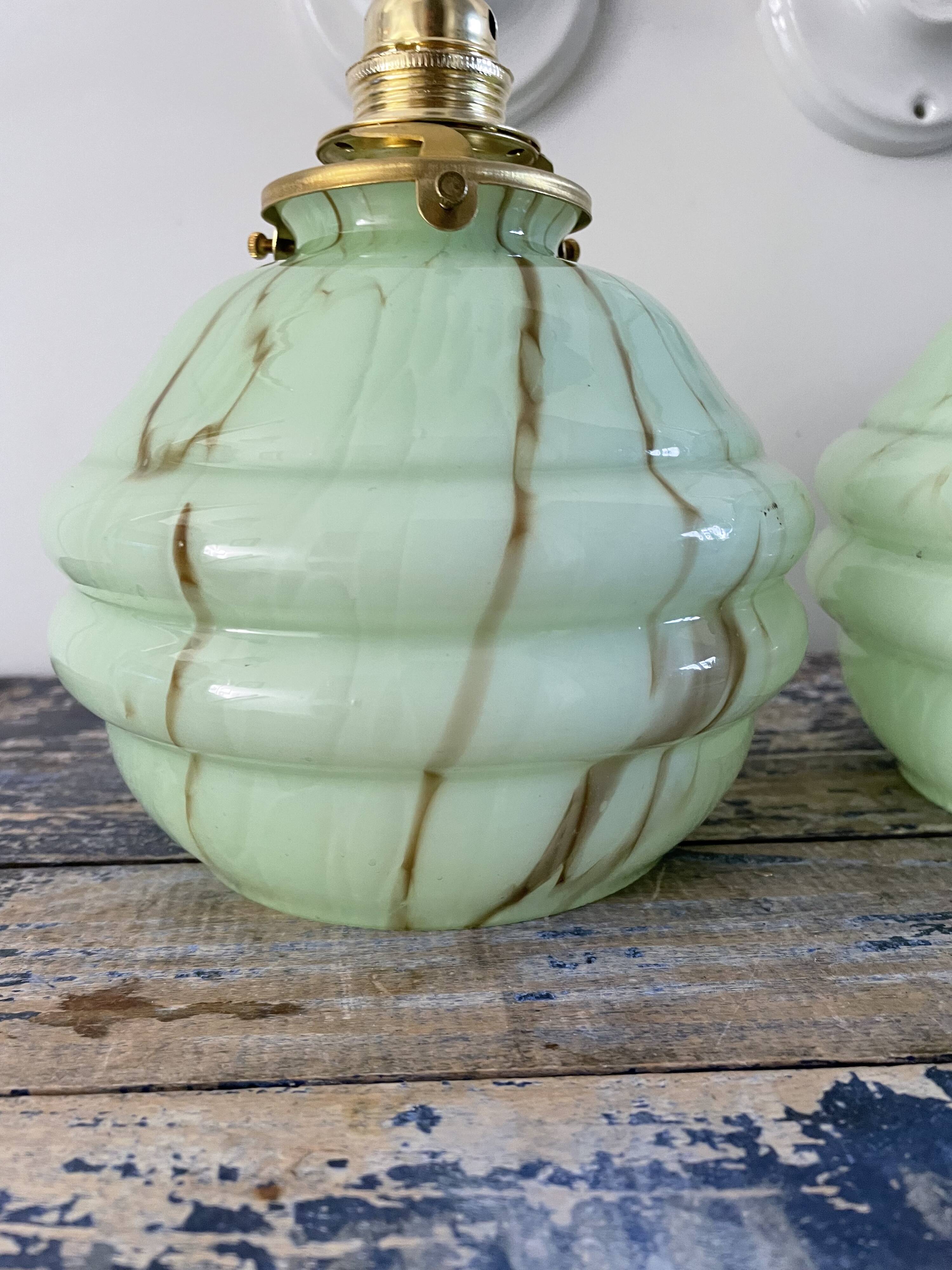 Pair of new electrified mint Art Deco sconces