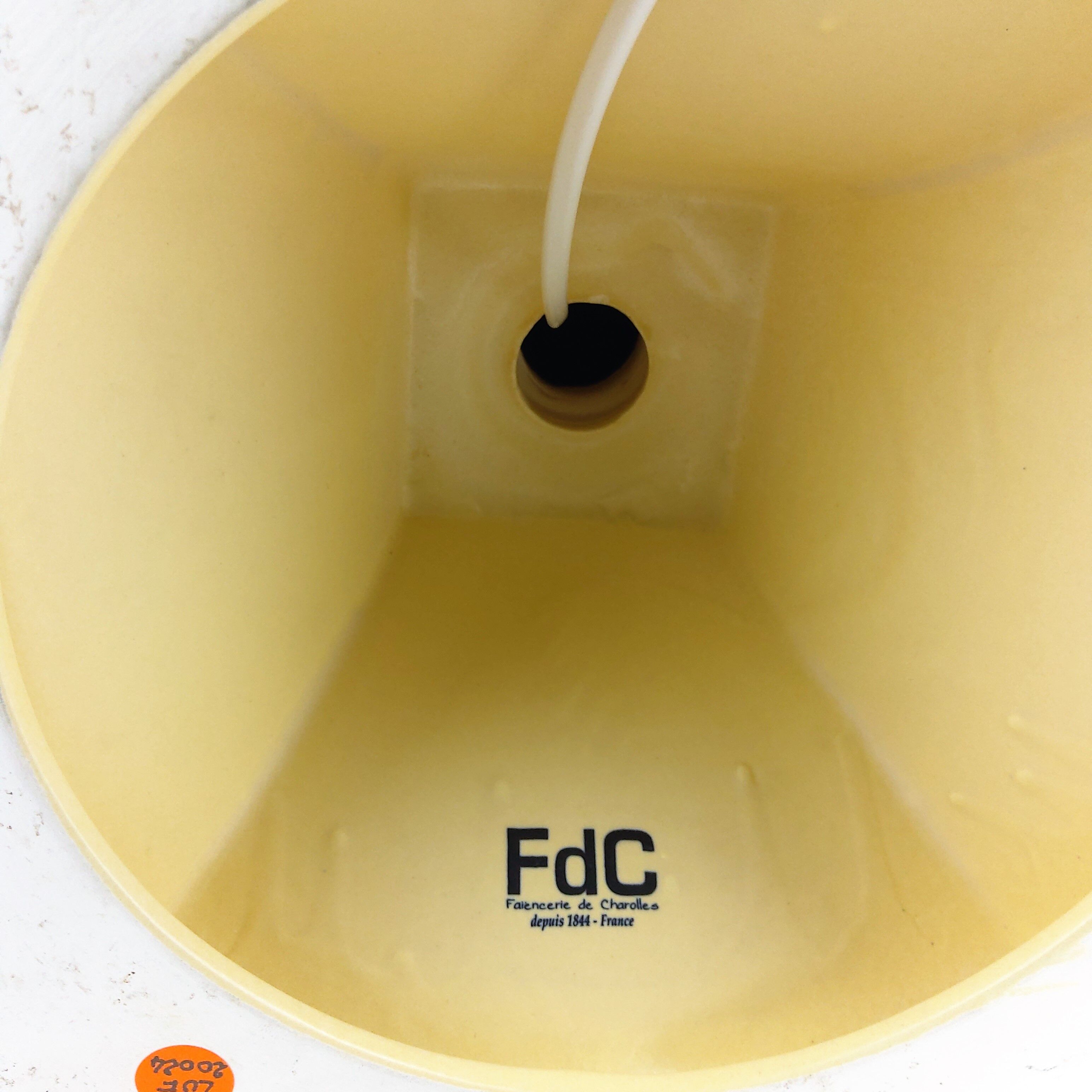 Ceramic lamp, pastel yellow Charolles earthenware 1980