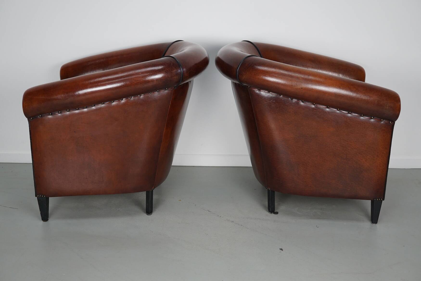 Vintage Dutch Cognac Leather Club Chairs, Set of 2