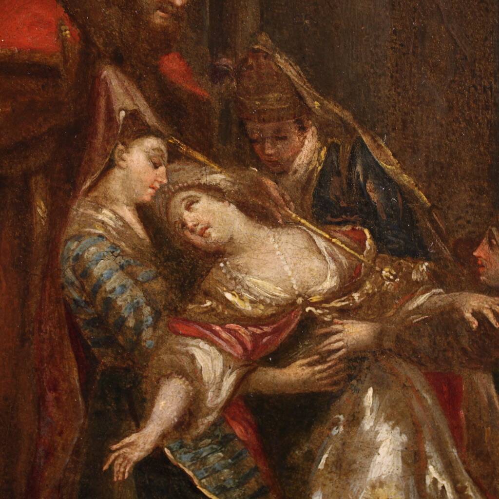 Antique painting from the 18th century, Esther fainting before Ahasuerus