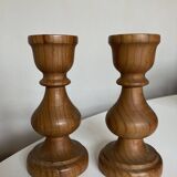 Pair of Scandinavian turned wooden baluster candlesticks 1970